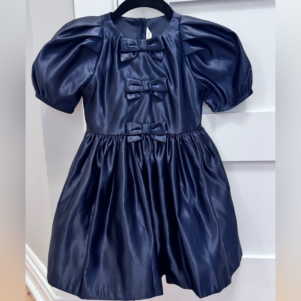 Janie and Jack Navy Satin Bow Dress - 5T